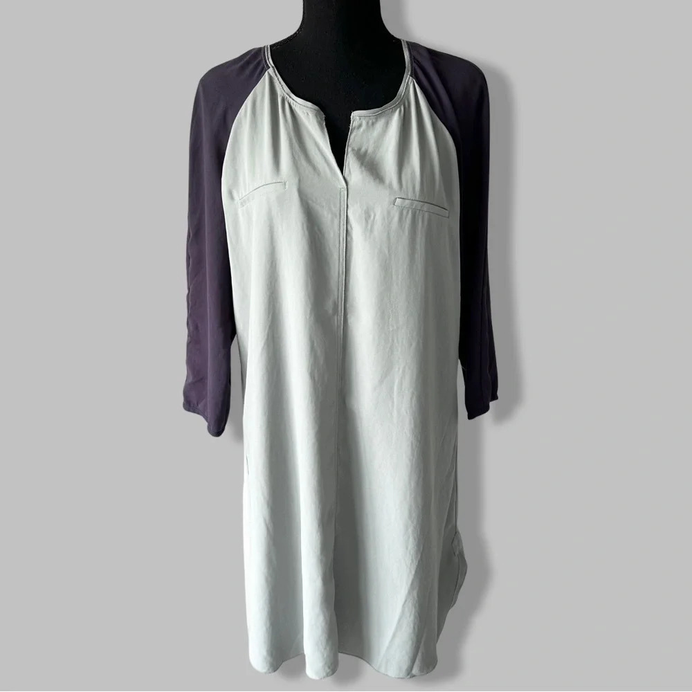 Aritzia Wilfred Purple Sage Green Contrasting Colour Chiffon Shirt Dress